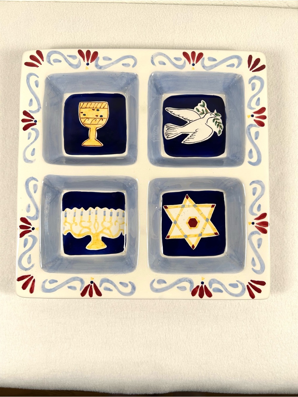 Hanukkah Serving Platter Dish 1980'S Ceramic Divided Judaica Large